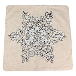 ✨ Ivory Beaded Snowflake Pillow Cover 20x20 – Holiday Winter‎ Decor